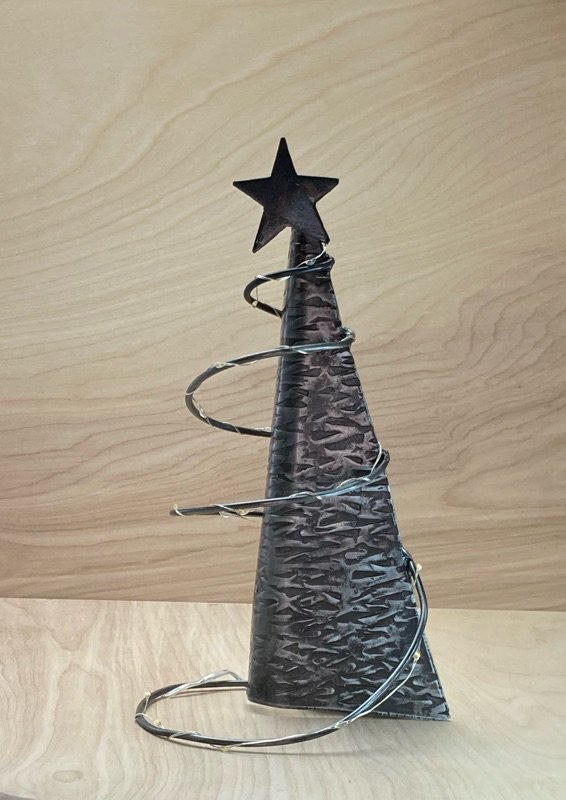 spiral lighted metal Christmas tree