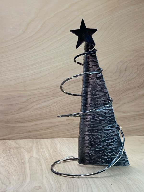 spiral lighted metal Christmas tree